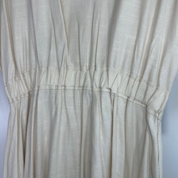 Melloday Notch Collar Short Sleeve Midi Cream Dress M - NEW - Picture 8 of 14